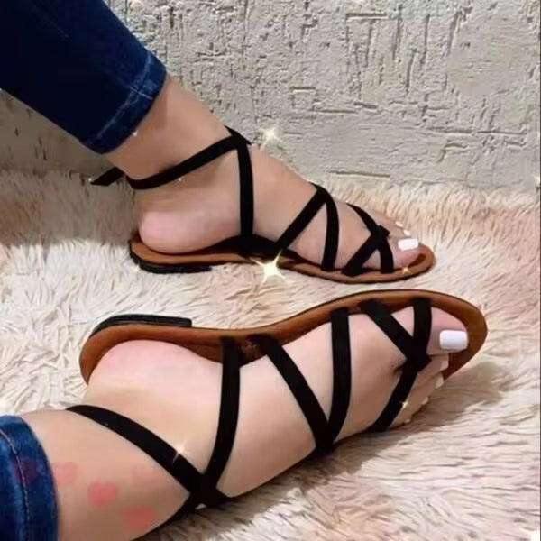 Summer-Ready Women's Flat Gladiator Sandals With Large Cross-Strap And Fisherman Thong For A Chic And Comfy Look.