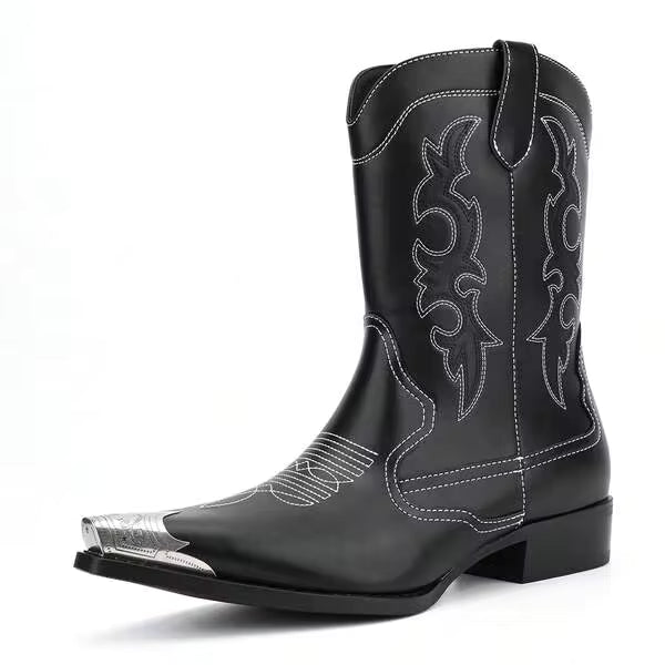 Metal Pointed Embroidered Men's Boots Retro Outdoor Cowboy Boots
